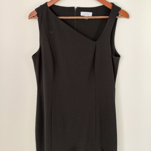 Calvin Klein Hi Low Ruffle Hem Sleeveless Midi Dress Size 10 Black Classic - Picture 2 of 9